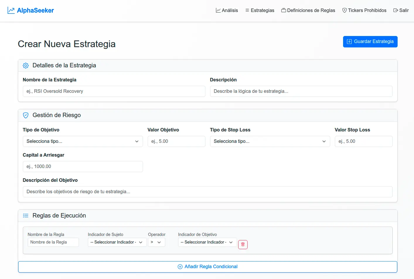 AlphaSeeker - Crear Nueva Estrategia